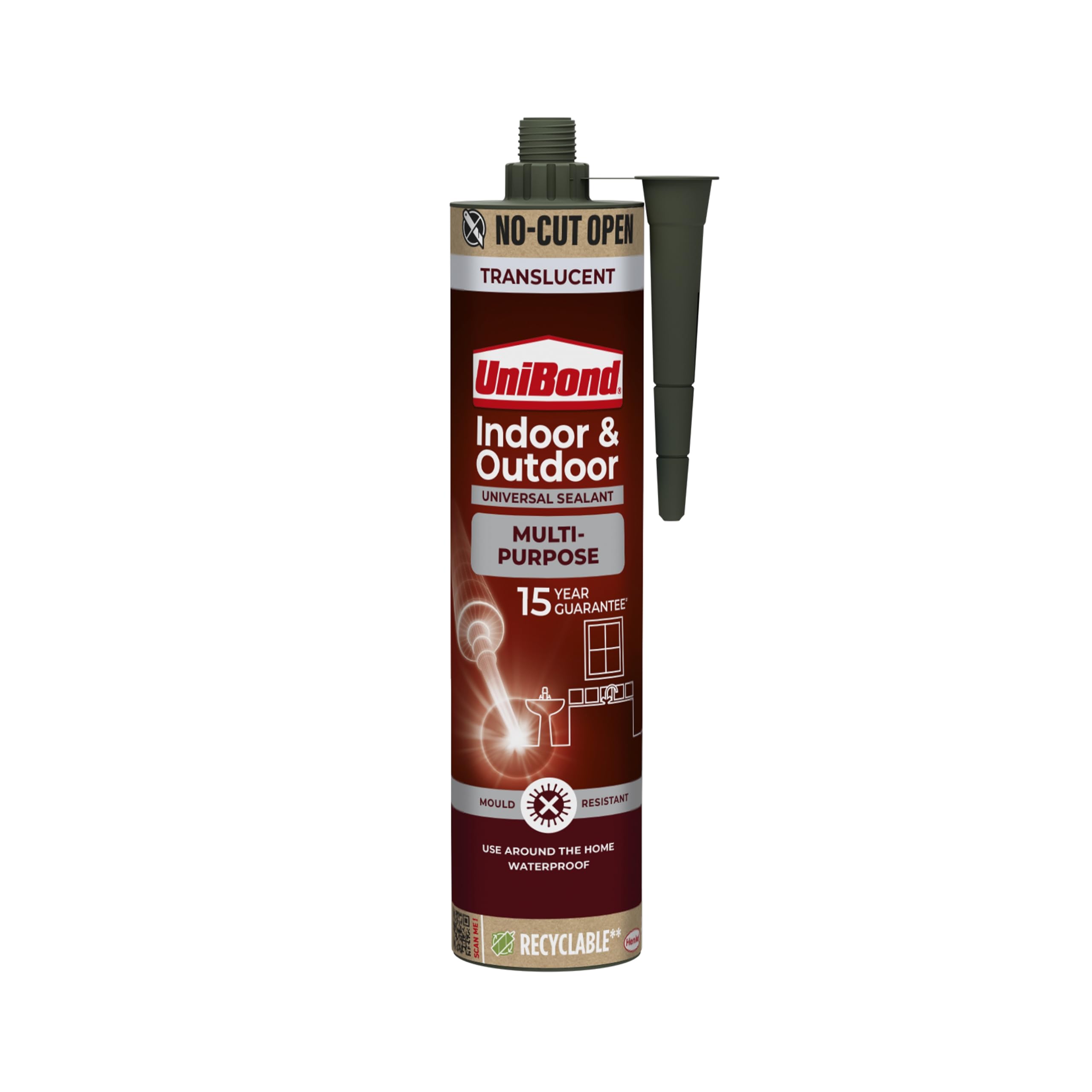 UniBond Multi Purpose Indoor Sealant, For Waterproof Sealing and Bonding, Multi-Purpose Sealant for Interior Use, Mould-Resistant, for Various Materials*, Translucent, 1 x 274g Cartridge