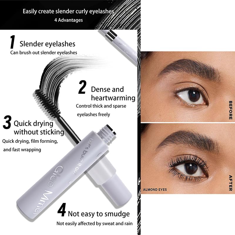 Miniatura 3 de AKARY Máscara de pestañas 2 en 1 impermeable y a prueba de manchas, máscara negra para un efecto natural de alargamiento y espesamiento, extensiones