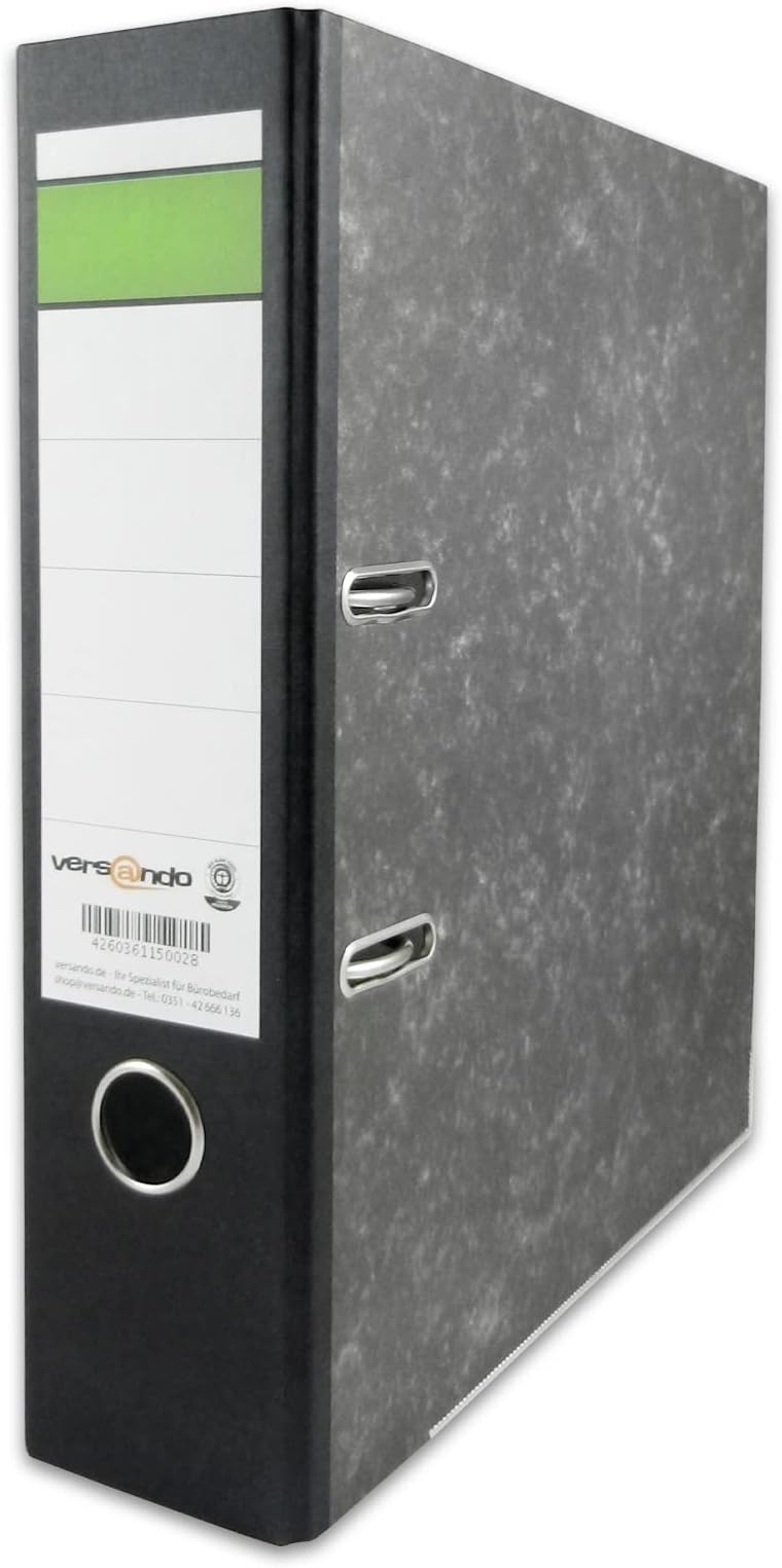 pourando 10 x A4 Ring Binder with Black Spine, Green Bar, 80 mm Cloudy Marble with Blue Angel - Made in EU