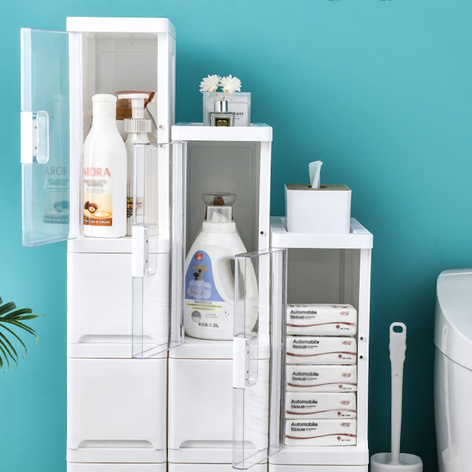 Mueble de baño de esquina con puerta y cajones, organizador de almacenamiento para baño, armario Estrecho, armario Alto independiente para Sala de estar, pasillo, etc.