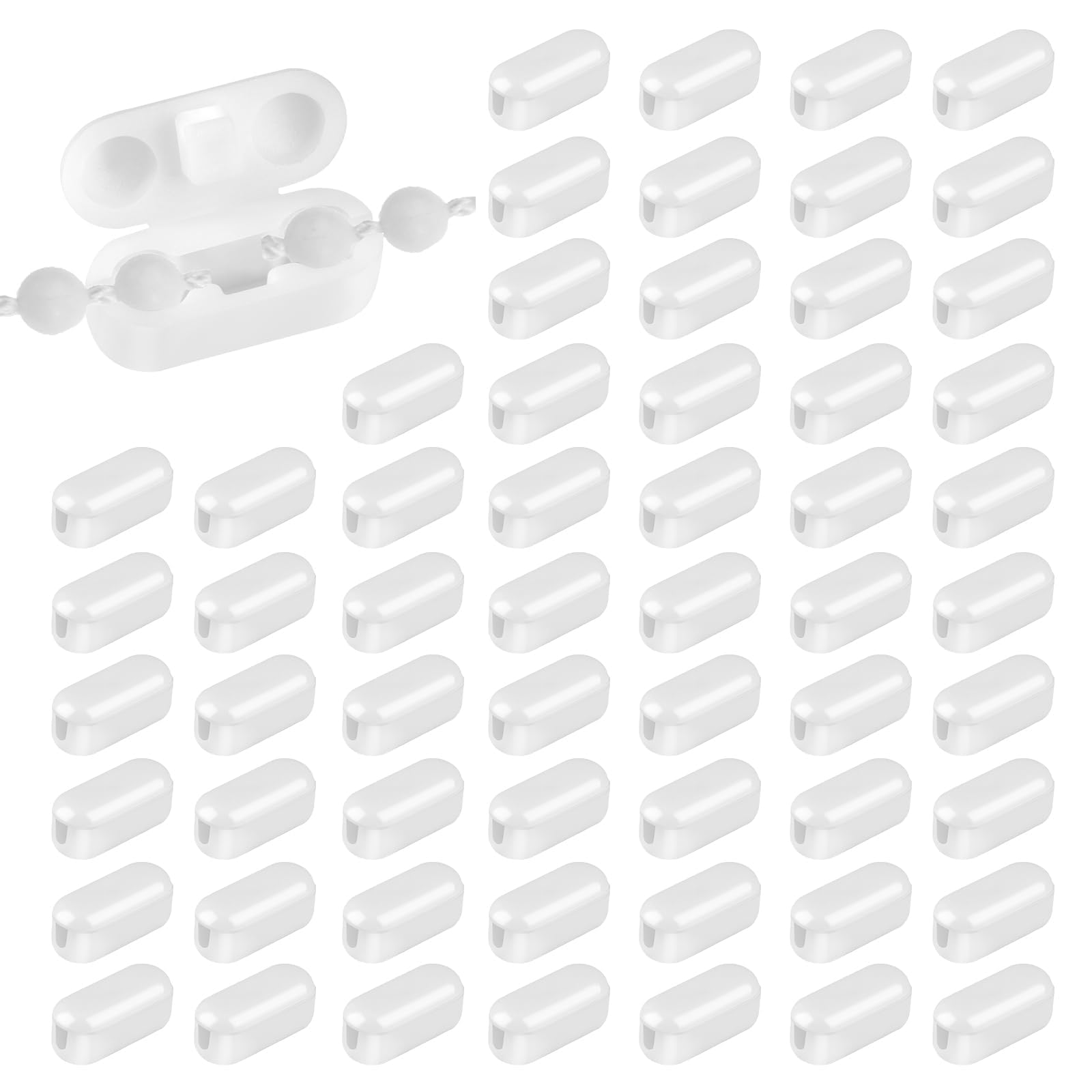 Azonee Roller Blind Chain Connectors, Blind Pull Cord Connector Clips, White Blind Safety Clips for Cord, Ball Chain Connectors Fits 4.5mm Roller, Roman, and Vertical Blinds, 60 Pcs