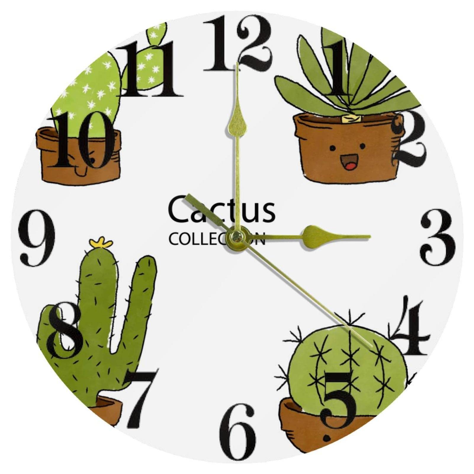Horloge murale à quartz pour la maison et le bureau au design cactus apaisant