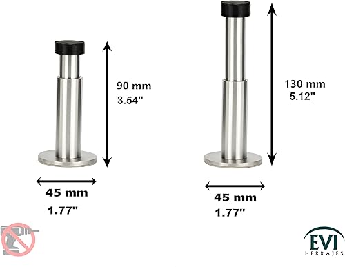Miniatura 2 de Tope de puerta montado en la pared  Longitud ajustable 3.46" - 4.72"  Acero inoxidable  Goma de silicona negra  Amortiguador  2 modos de instalación
