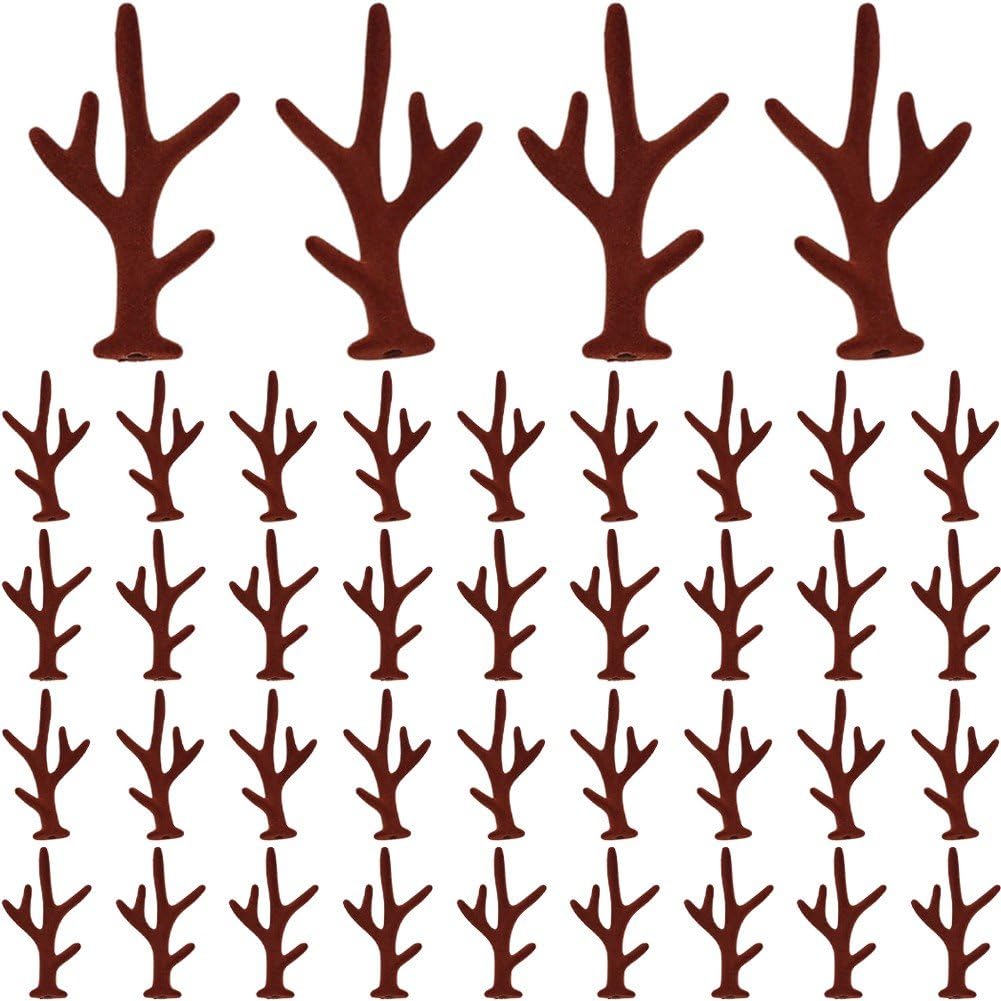 Wiywef 20 Pairs Christmas Deer Horn Mini Antlers Flocking Deer Antlers for DIY Hair Clips Headband Accessories Cute Fake Antlers Decor