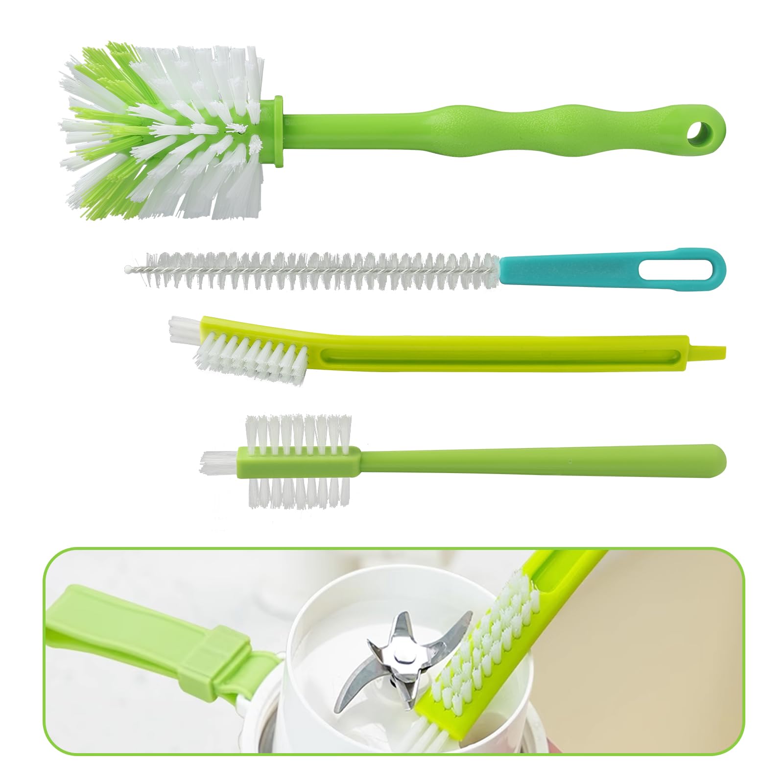 Cepillo de Limpieza para Botellas de 4 Piezas, Cerdas de Nylon Duraderas, Ideal para Botellas de Agua Deportivas, Teteras, Biberones y Teclados de Ordenador - Libre de y Ecológico
