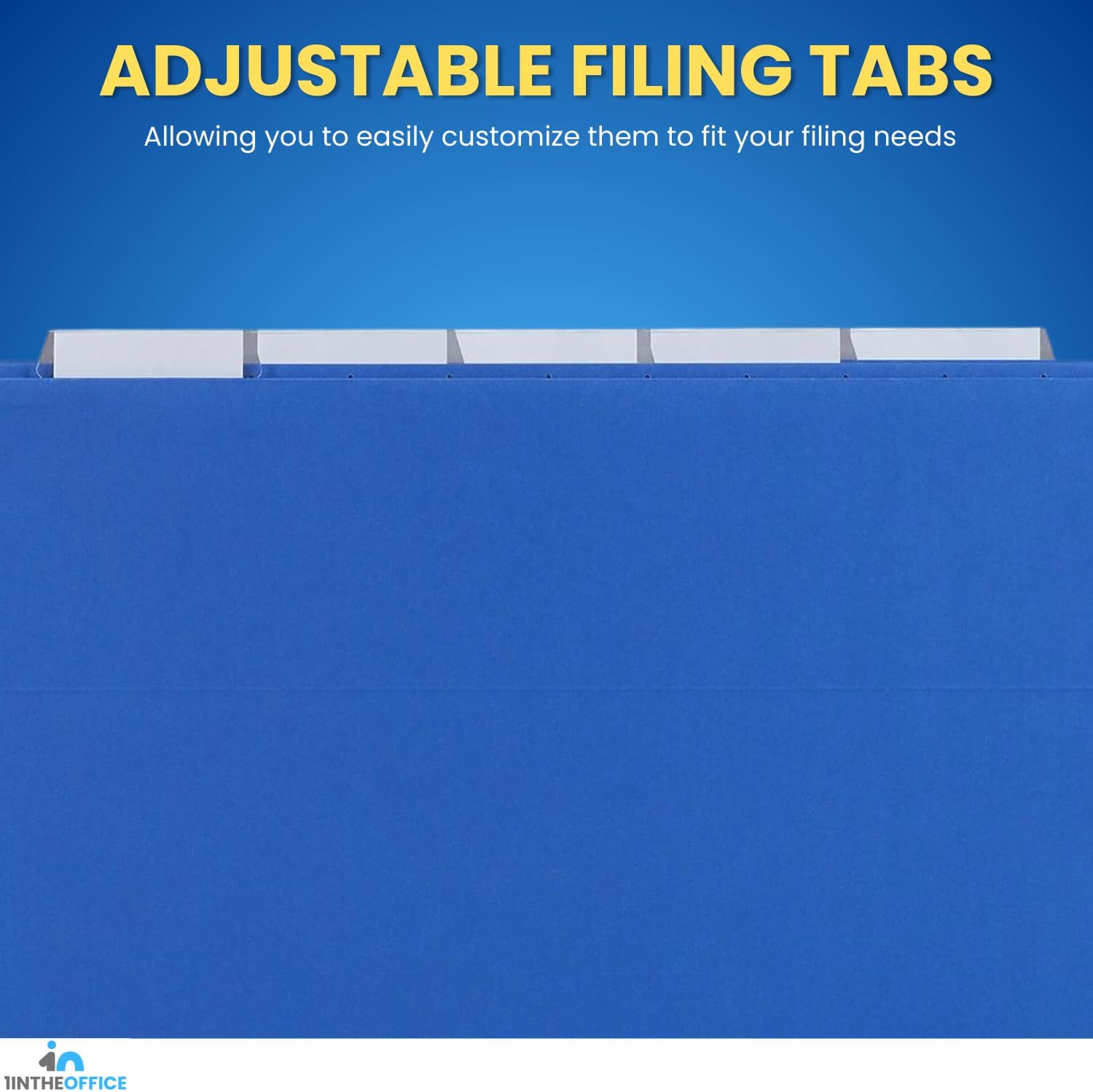 1InTheOffice Blue Hanging File Folders, Hanging File Folders with Tabs, Adjustable Tabs, Letter Size, 25 Pack
