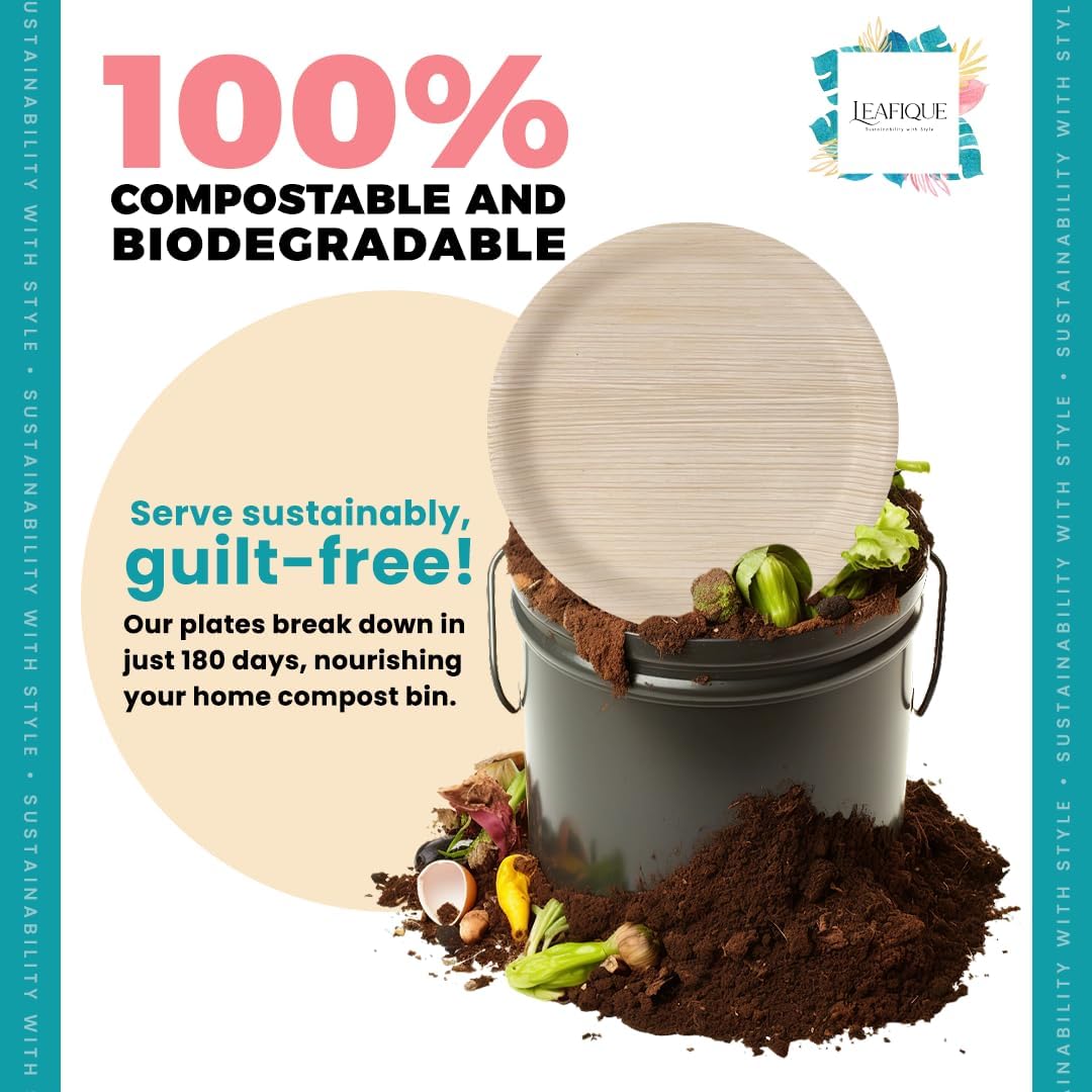 100% Natural 10” Palm Leaf Round Plate (50 pack), Compostable & Biodegradable Dinnerware for Catering, Birthdays, Halloween, BBQs, Thanksgiving, Alternative to Paper & Bamboo Plates Disposable