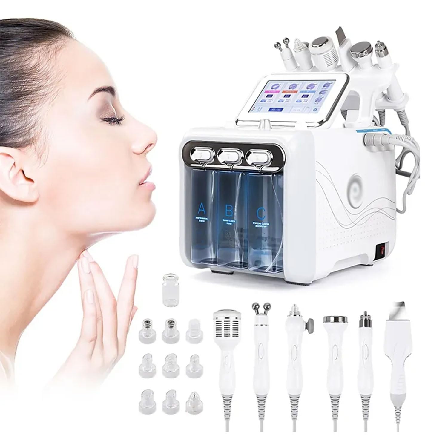 Macchina per la bellezza del viso all'idrogeno e all'ossigeno, strumento di bellezza multifunzionale a bolle grandi con 6 sonde, peeling, spruzzatore facciale professionale per spa, salone di bellezza