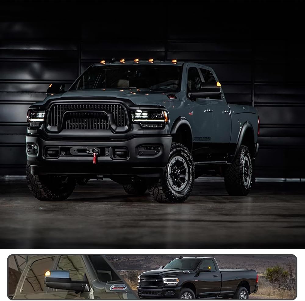 2Pcs Amber LED Mirror Light Turn Signal Light for Dodge Ram 1500 2021 2022 2023, for Ram 1500 Classic 2022 2023, for Ram 2500 3500 2019-2022 White LED Parking Running Light Clear Lens