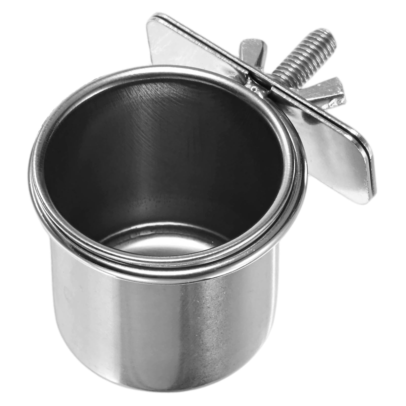 M METERXITY 1-Pack Small Bird Feeding Dish Cups, 1.73 Inch Stainless Steel Parrot Cage Food Water Bowl Cup Dish with Holder for Cockatiel/Budgies/Parrot/Small Animal [Silver] — image 1