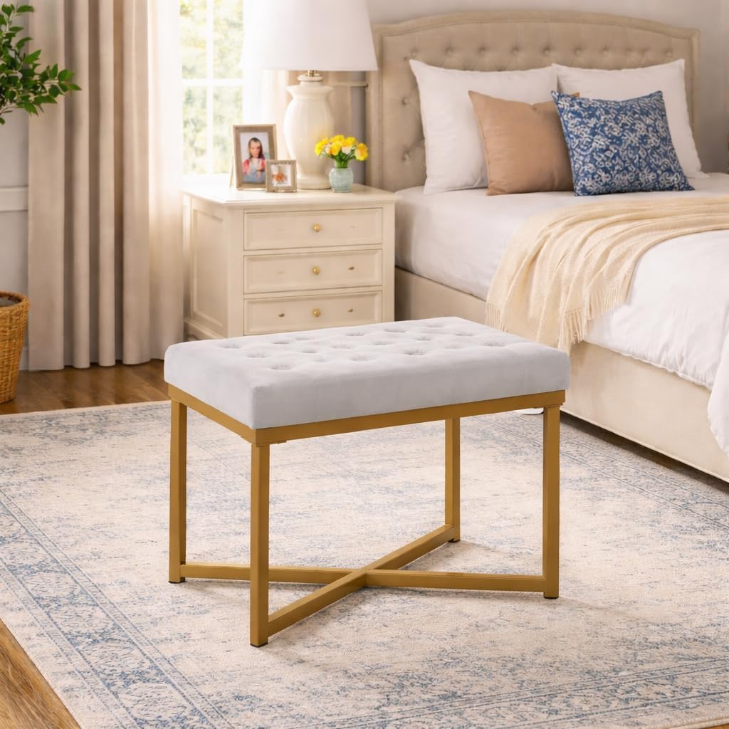 HomePop 24" Tufted Velvet Ottoman Bench - Silver