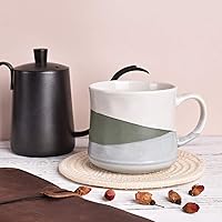 Vista 4 de Bosmarlin Large Stoneware Coffee Mug, Big Tea Cup for Office and Home, 21 Oz, Dishwasher and Microwave Safe, 1 PCS (Geometry-Green)