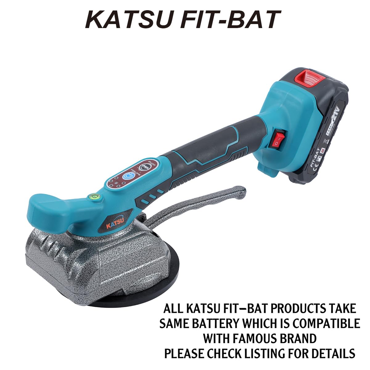 KATSU FIT-BAT 21V Vibreur Carrelage Manuel Machine à Carrelage Ventouse Carrelage avec 2 Batteries, 5 Vitesses, 50kg Capacité d'Adsorption, aux Carreaux de Mur de Sol Jusqu'à 1m x 1m