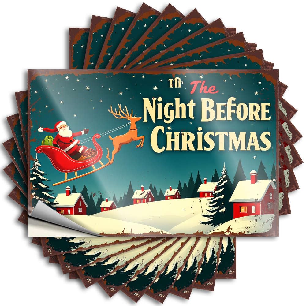 Quote Roll Waterproof Vinyl Sticker | Santa Claus Flies On His Sleigh with Reindeer Over A Snowy Village. Coastal Water for Man DIY Projects(6X9CM)
