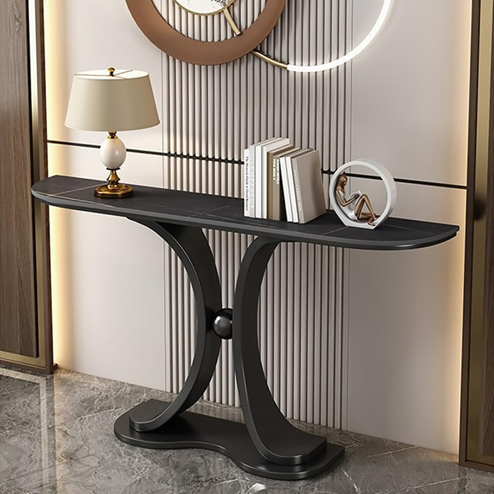 WYRNOBRX Console Tables for Entryway with Marble-Look Top Metal Side Table Minimalist Entry Way Table Home Decor for Living Rooms, Hallways, And Hotel Lobbies,Black/C,L100*H80*W30