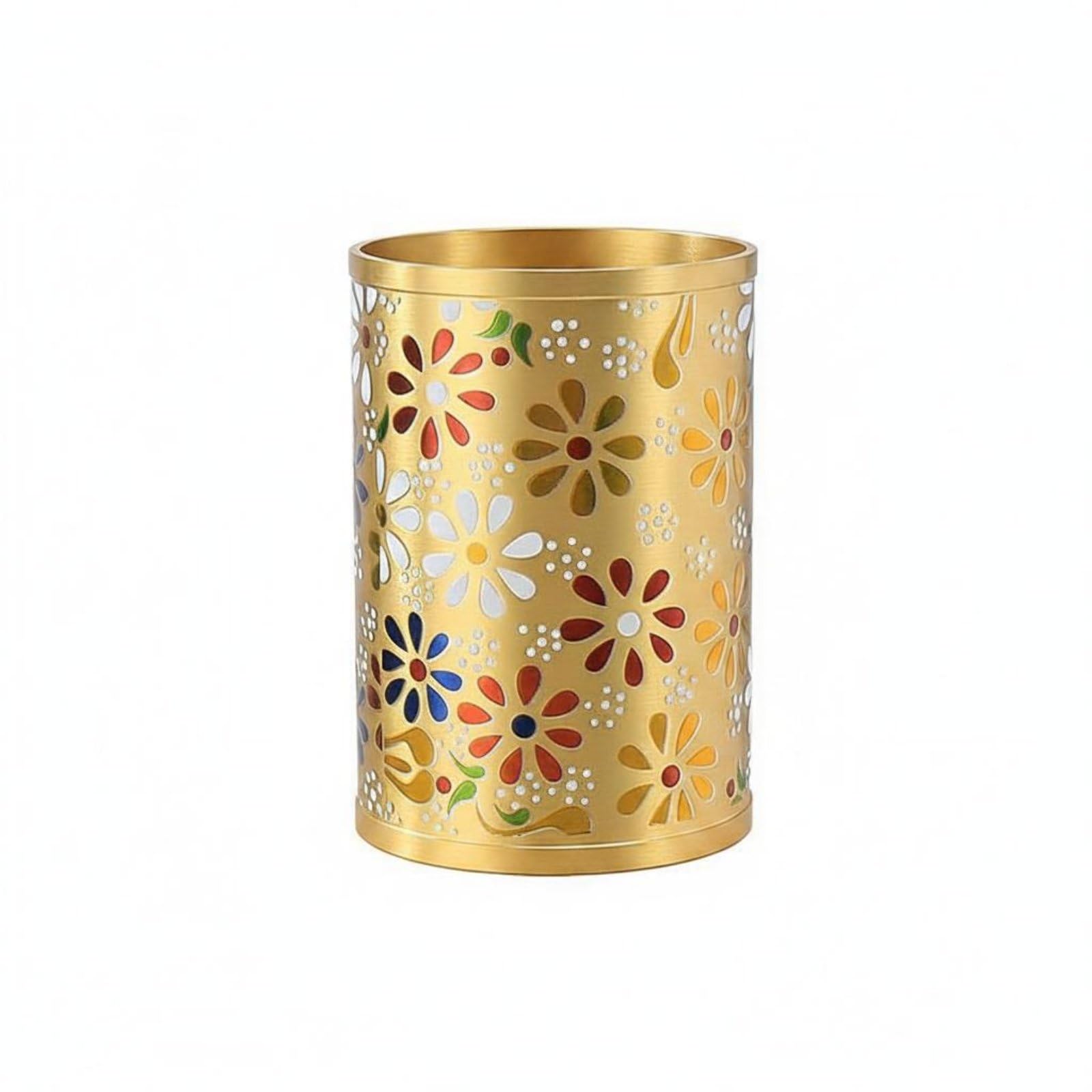 Baoblaze Portapenne in Ottone Portapenne Portamatite Portapennelli Organizer per Strumenti di Scrittura con Motivo Floreale, Portapenne In Ottone Colorato A Forma Cilindrica