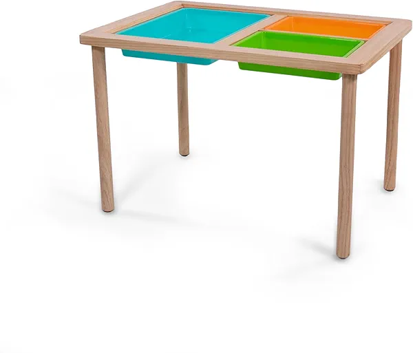 Humble Crew Toddler Sensory Table with 3 Bins & Lid, Solid Wood Activity Table for Sand, Water & Slime Play, Montessori Learning Table for Kids Ages 3-6