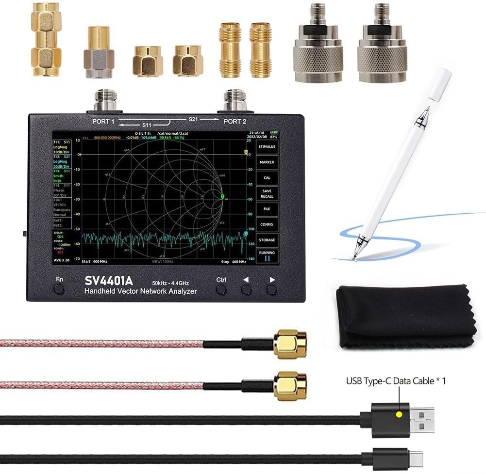 Vector Network Analyzer SV4401A 50k-4.4G 100dB Dynamic Range 7 Inch LCD Display VNA Kits with 8GB Memory Portable Network Antenna Analyzer for RF Testing