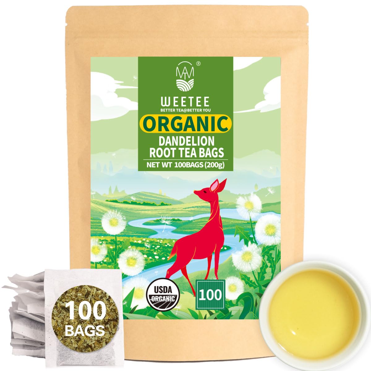 Amazon.com : WT WEETEE Organic Dandelion Root Tea Bags, CERTIFIED USDA ...