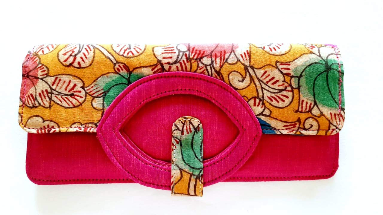 Ananyakrafts Kalamkari Raw silk two way clutch