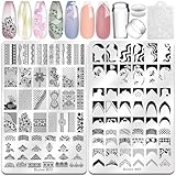 Biutee Nail Stamping Plates 2Pcs French Tip Stamp Plate 110 Patterns Nail Stamping Kit With Silicone Stamper Scraper Large Lace Line Flower Nail Art Stamping Template Holiday Gift for Women