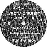  TTT-5_20 Stück. Trennscheibe, Ø 76 x 1,1 x 10,0 mm, Inox Edelstahl Eisen und sulfatfrei, Profi Scheibe, Super Premium. 4103510009160