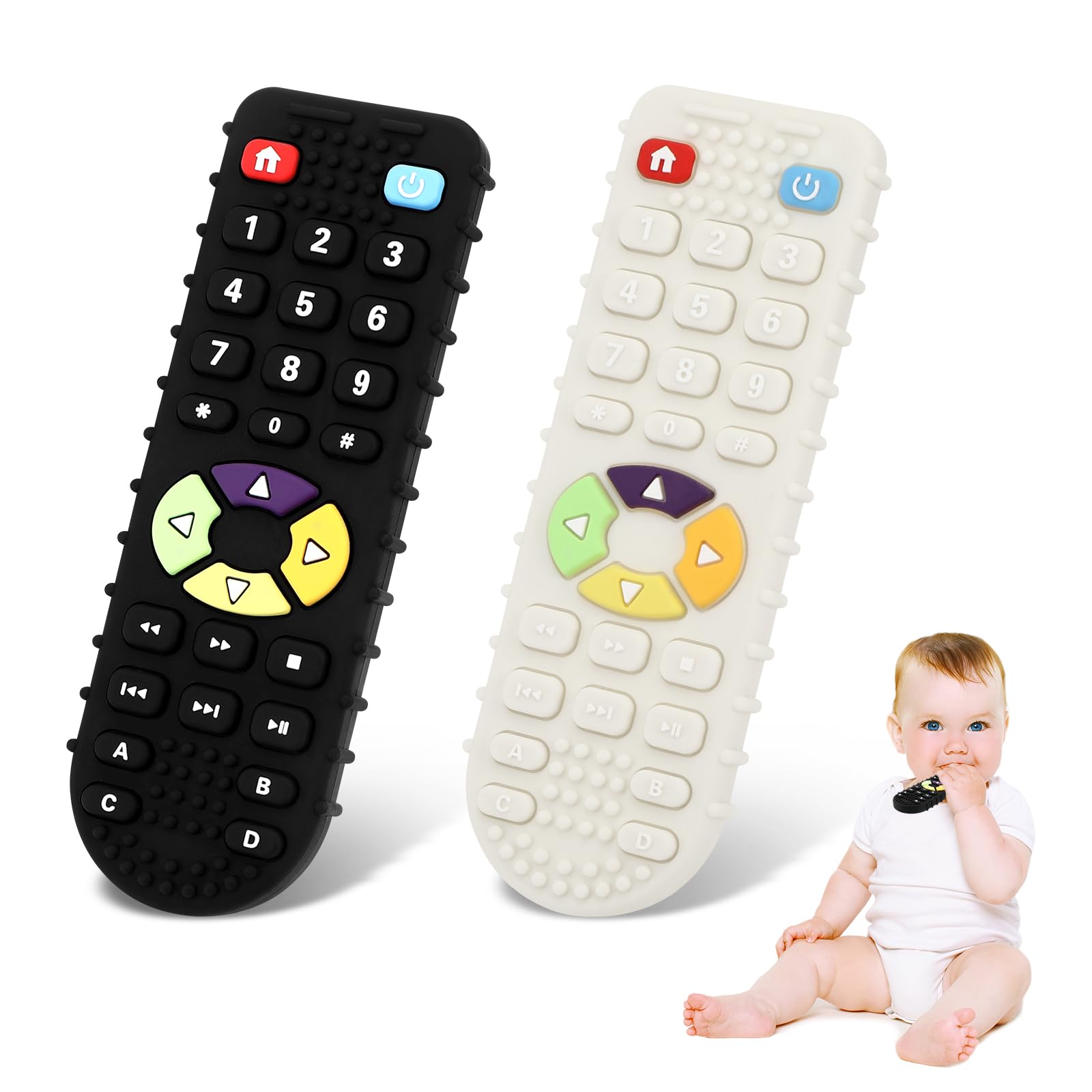 Massaggia Gengive per Neonati, 2 Pezzi Telecomando Giochi Dentizione Neonato, Massaggiagengive in Silicone Senza BPA, Dentizione Sollievo Giocattoli per 3-12 Mesi Bambini