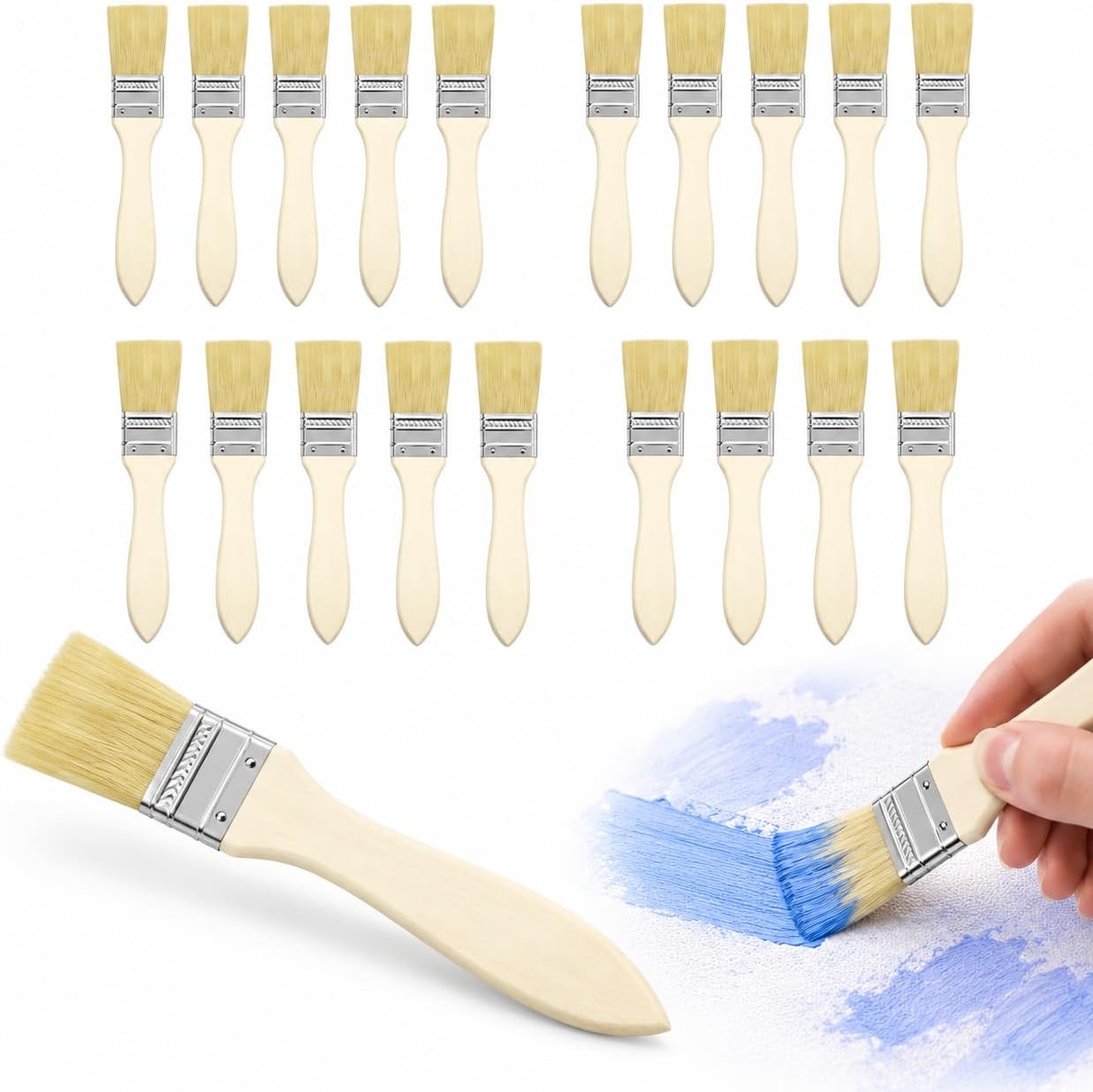 20 PCSPaint Brushes 3/4 inch – Professional Decorating Brushes for Walls, Furniture, Paint, Stains, Varnishes & Glues – Durable, No-Shed Bristles for DIY Projects, Home Renovation & Craft Detail Work