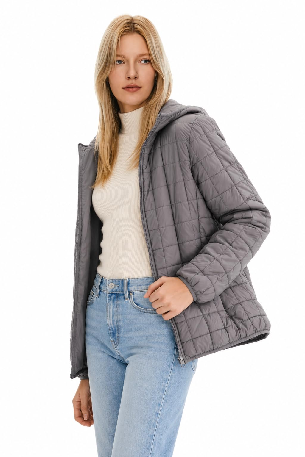 Orolay Chaqueta acolchada ligera con capucha para mujer, abrigo cálido con cremallera y bolsillos