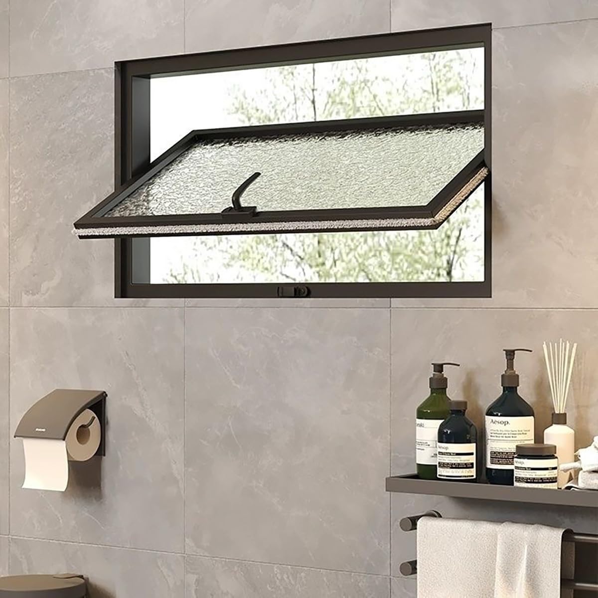 Finestra Sopraluce Nera a Strisce per Casetta, Finestra Scorrevole Decorativa, Finestra di Ventilazione in Alluminio con Blocco 360°, per Pollai, Bagni, Garage, Seminterrati Personalizzati(Black-c,L80