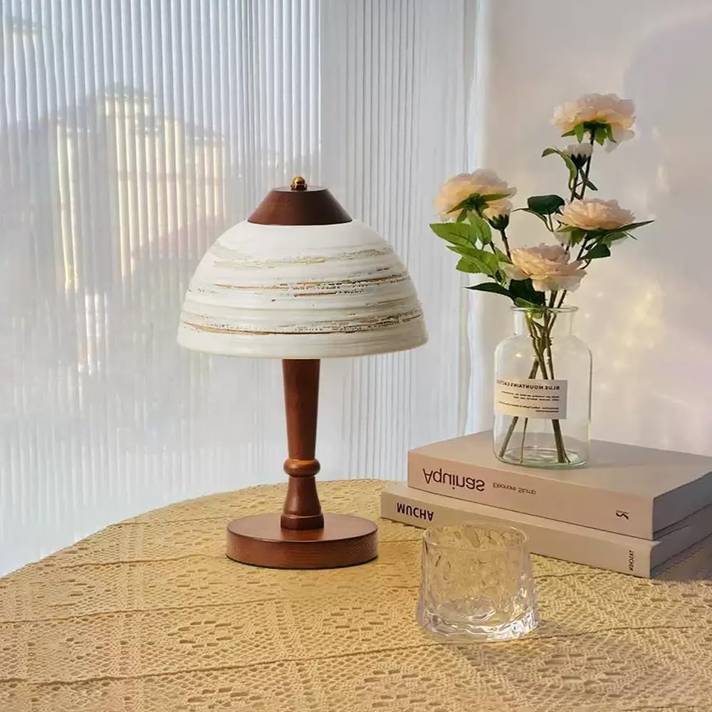Lampki nocne, Lampa nocna E27 Dome, lampa w kształcie grzybka z drewna nordyckiego do salonu, sypialni, wystroju domu, oświetlenia biurkowego