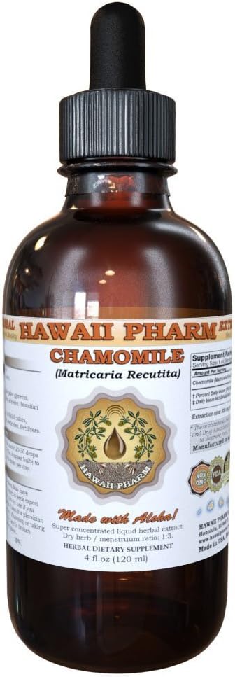 Hawaii Pharm Chamomile Liquid Extract, Chamomile (Matricaria Recutita) Tincture Supplement 4 oz