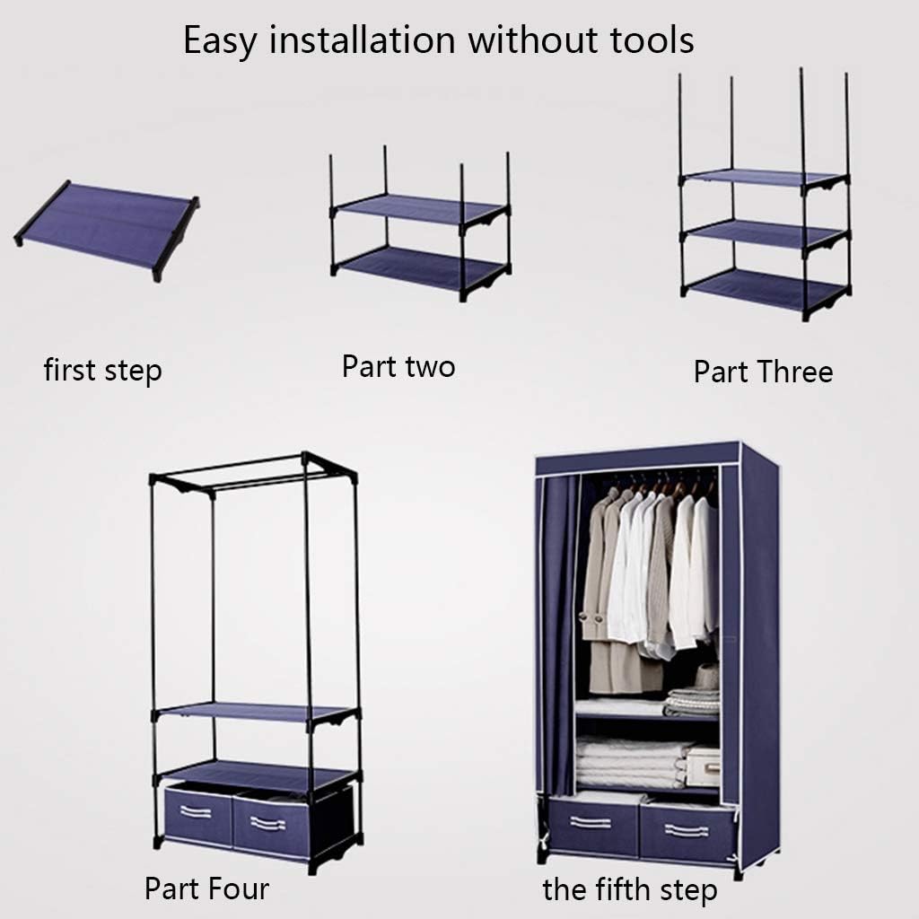 Foldable Closets Simple Wardrobe Fabric Storage Cabinet Single-Layer Canvas Wardrobe with 2 Storage Drawers 7850175CM—Brown and Purple (Purple)