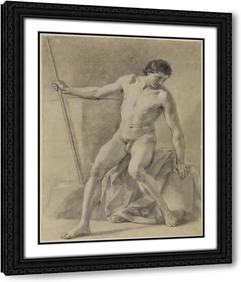 ArtDirect Sitzender männlicher Akt, fast frontal, Stab in der Rechten, niederblickend Custom Framed Art Print Giclee Print or Canvas Options with Various Sizes and Customization by Anton Raphael Mengs
