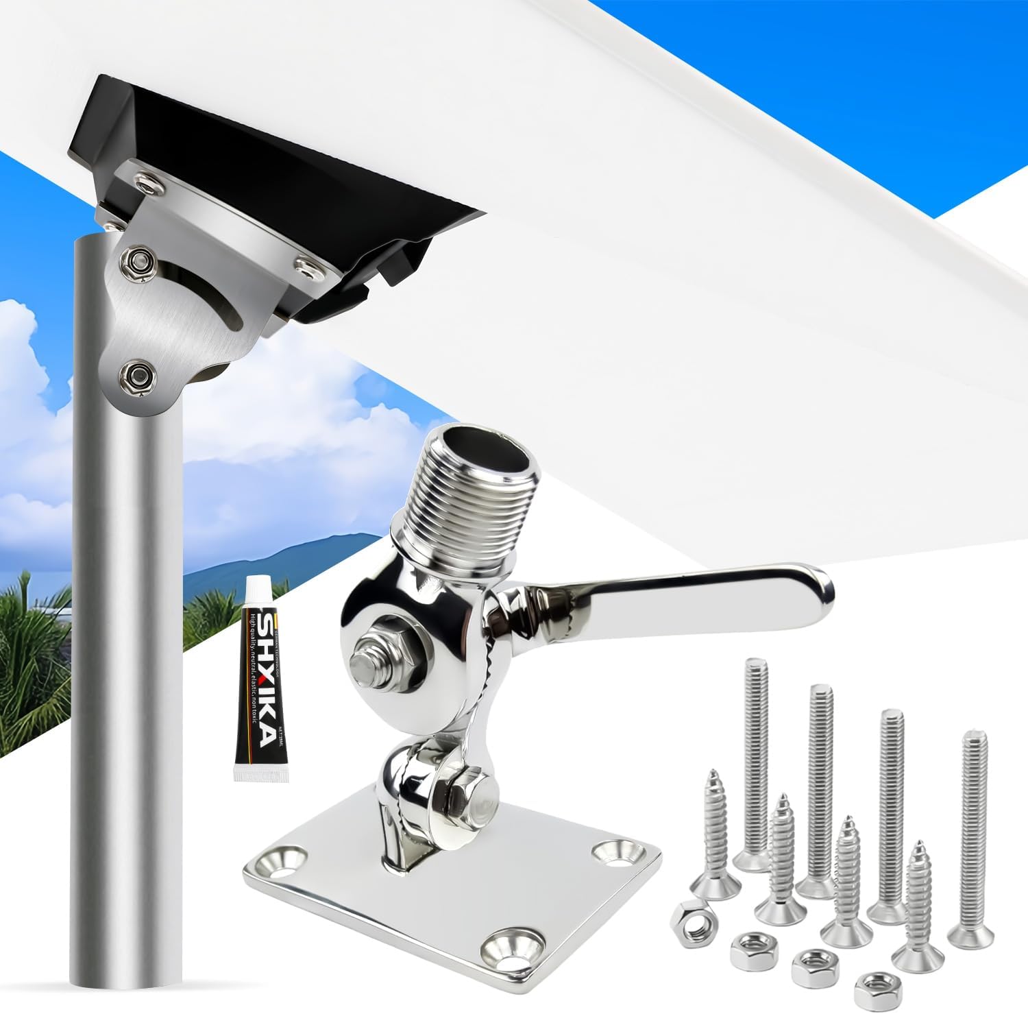 Full Stainless Steel Starlink Gen3 Mount with Adapter for Yacht Ship RV Marine, 316 Stainless Steel Base, Starlink Mounting Kits Gen3, Marine Antenna Mount (Ratchet Base)