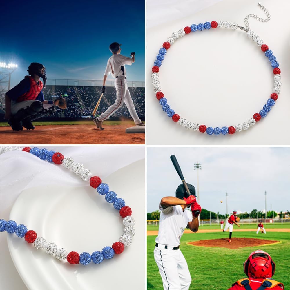 Baseball Necklace - Glitter Bling Clay Beaded Ice Collection Necklace for Men Boys Cool Gifts for Baseball Players Lovers - Image 2