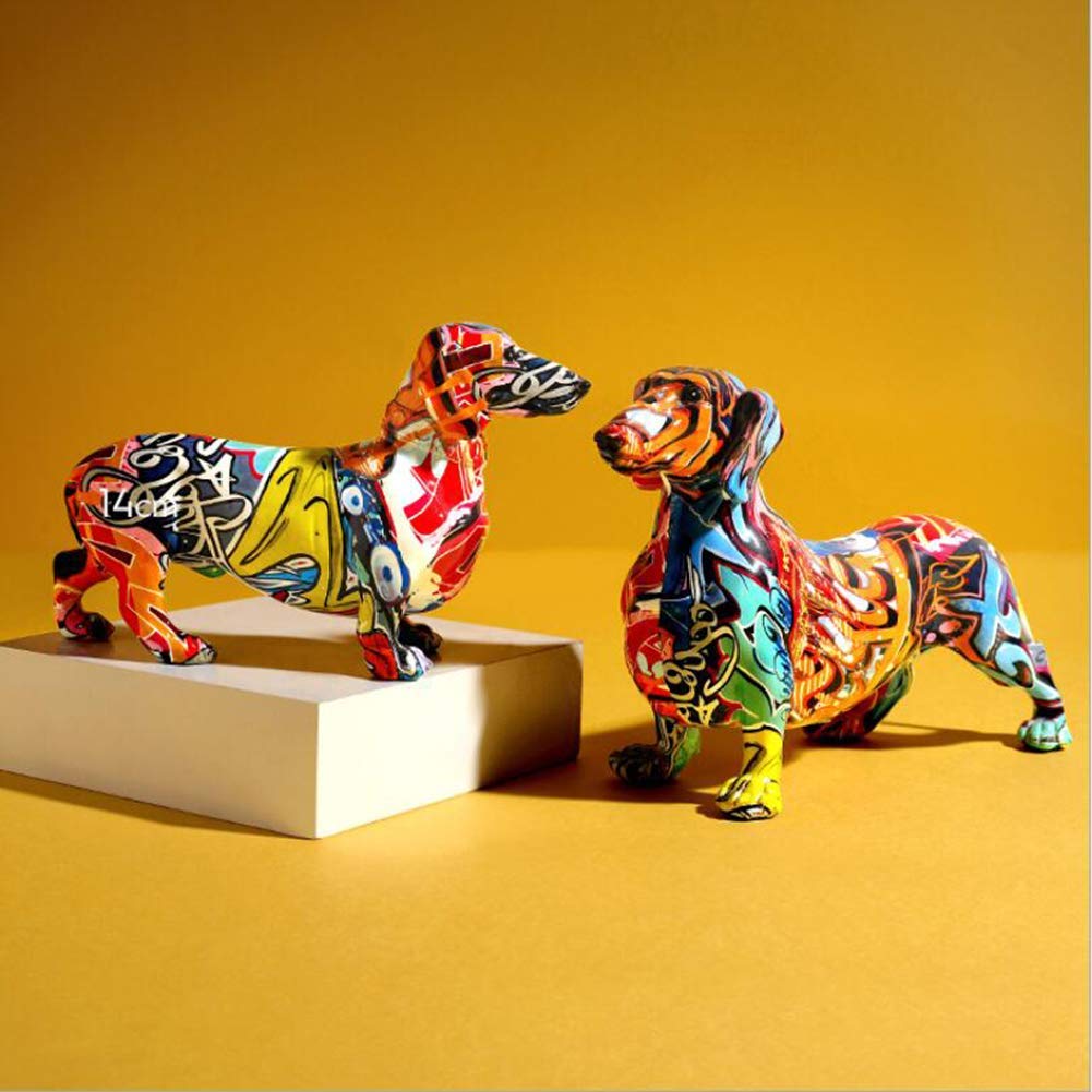 Bunte Dackel Hund Dekoration Umwelt Harz Tier Statue Handwerk Heimdekoration Skulptur Geschenk, EIN Geschenk