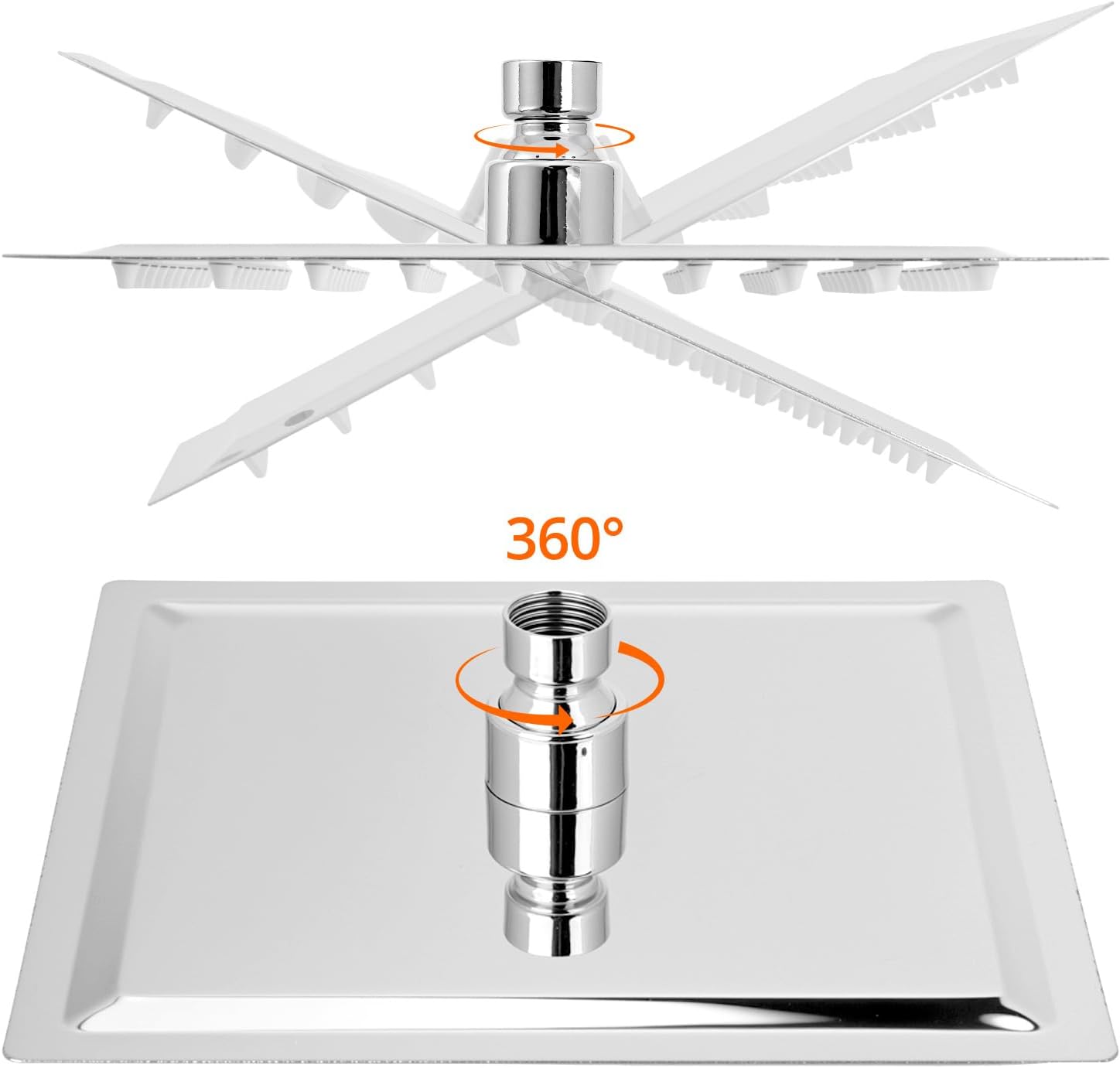 QWORK® 8 Inch Rain Shower Head Ultra-Thin Square Overhead Showerhead with Angle Adjustment – Stainless Steel with Chrome Finish – Standard Fitting, Easy Replacement