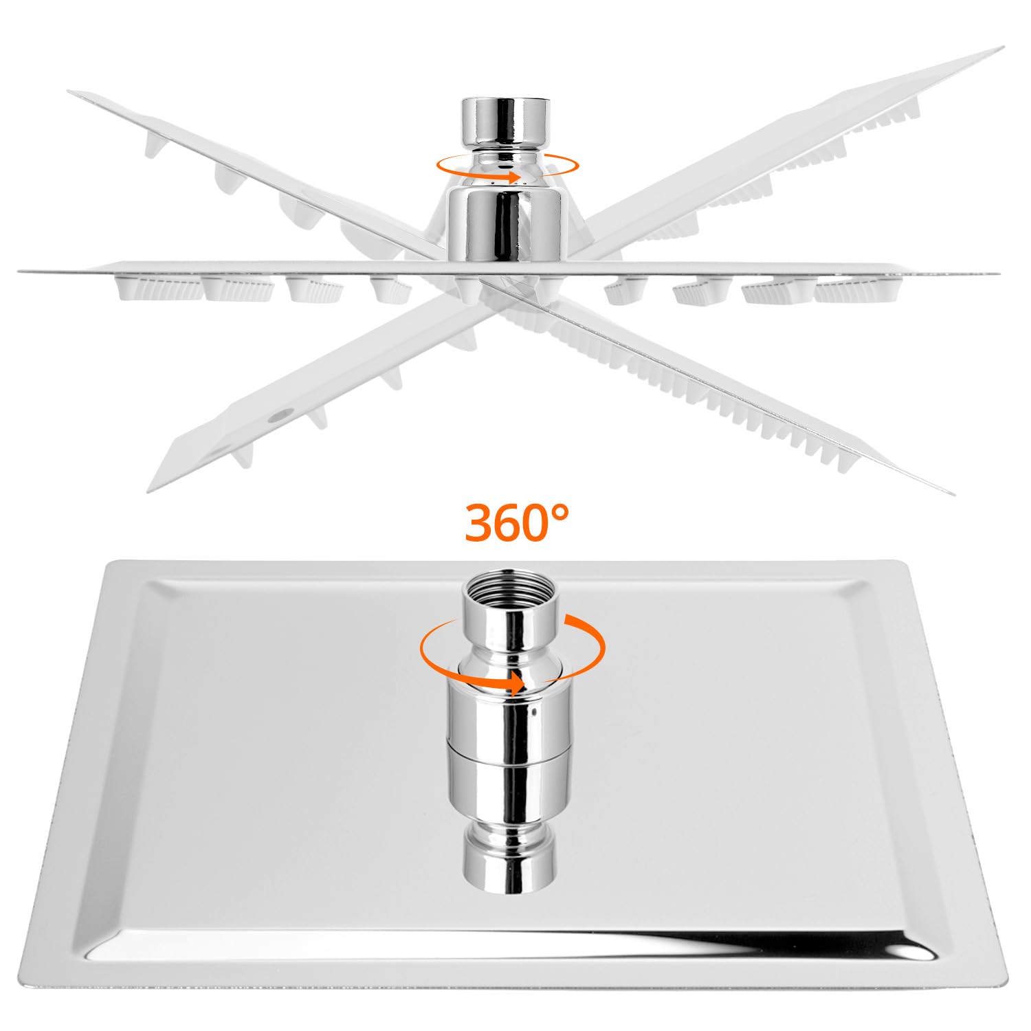 QWORK® 20 CM Soffione Doccia a Pioggia Quadrato in Acciaio Cromato - Angolo regolabile, montaggio standard, facile sostituzione