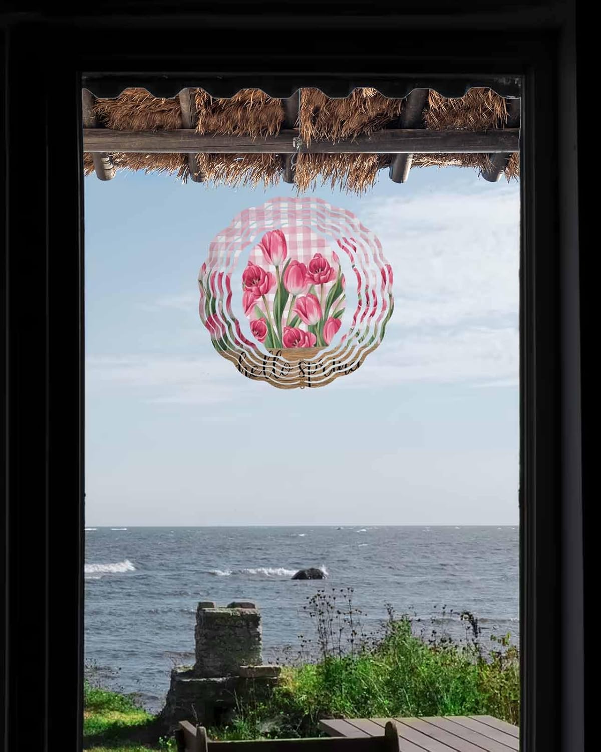 Wind Chimes for Outside, Wind Spinners for Yard and Garden, Spring Watercolor Tulip Flowers Wind Spinners, 10 Inch Wind Spinner for Garden Decor & Yard Decorations Outdoor, Wind Spinners Hanging