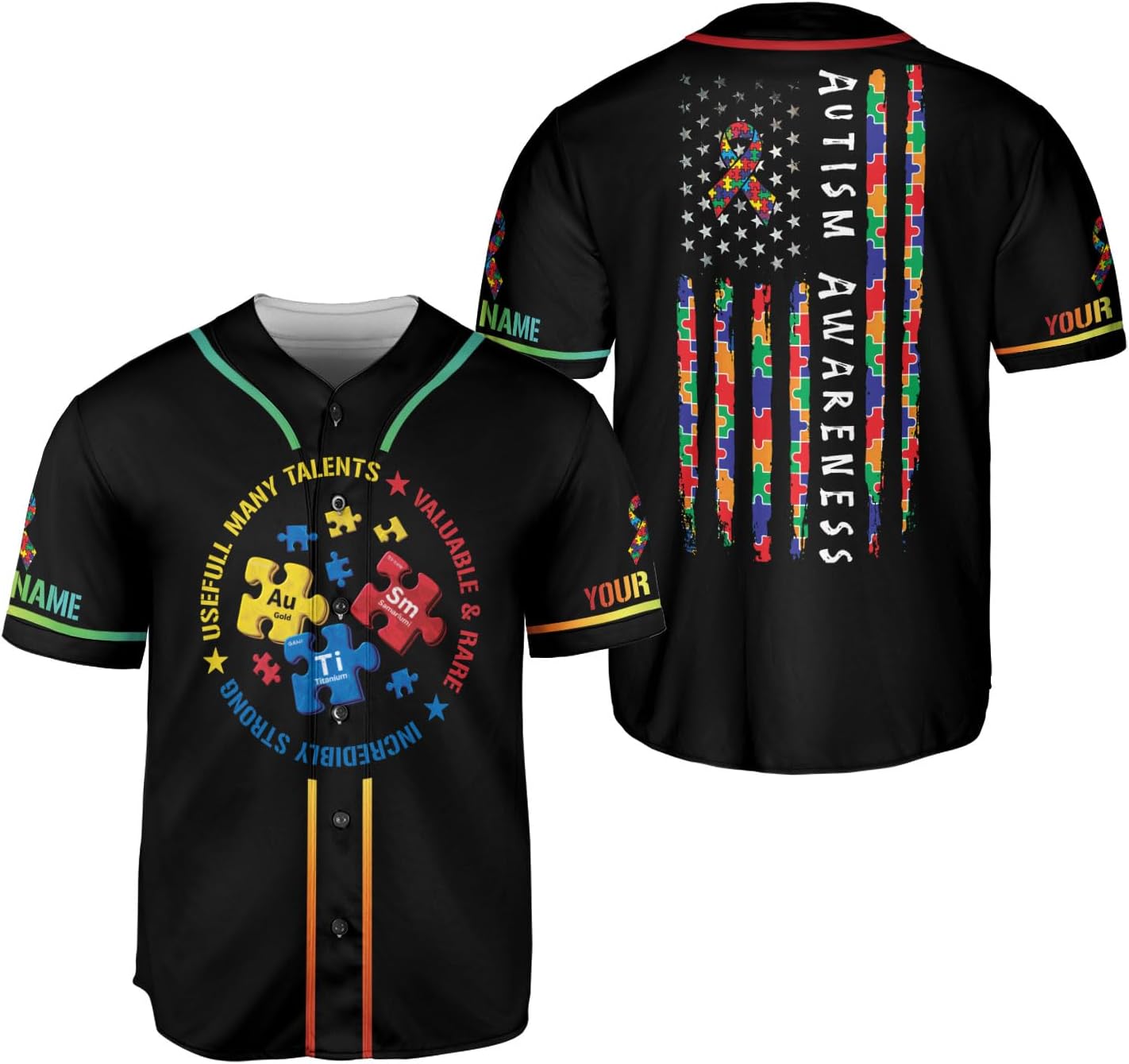 Personalized Autism Awareness Baseball Jersey Custom Name Puzzle Shirt, Autism Warrior Gift for Men Women Kids Support