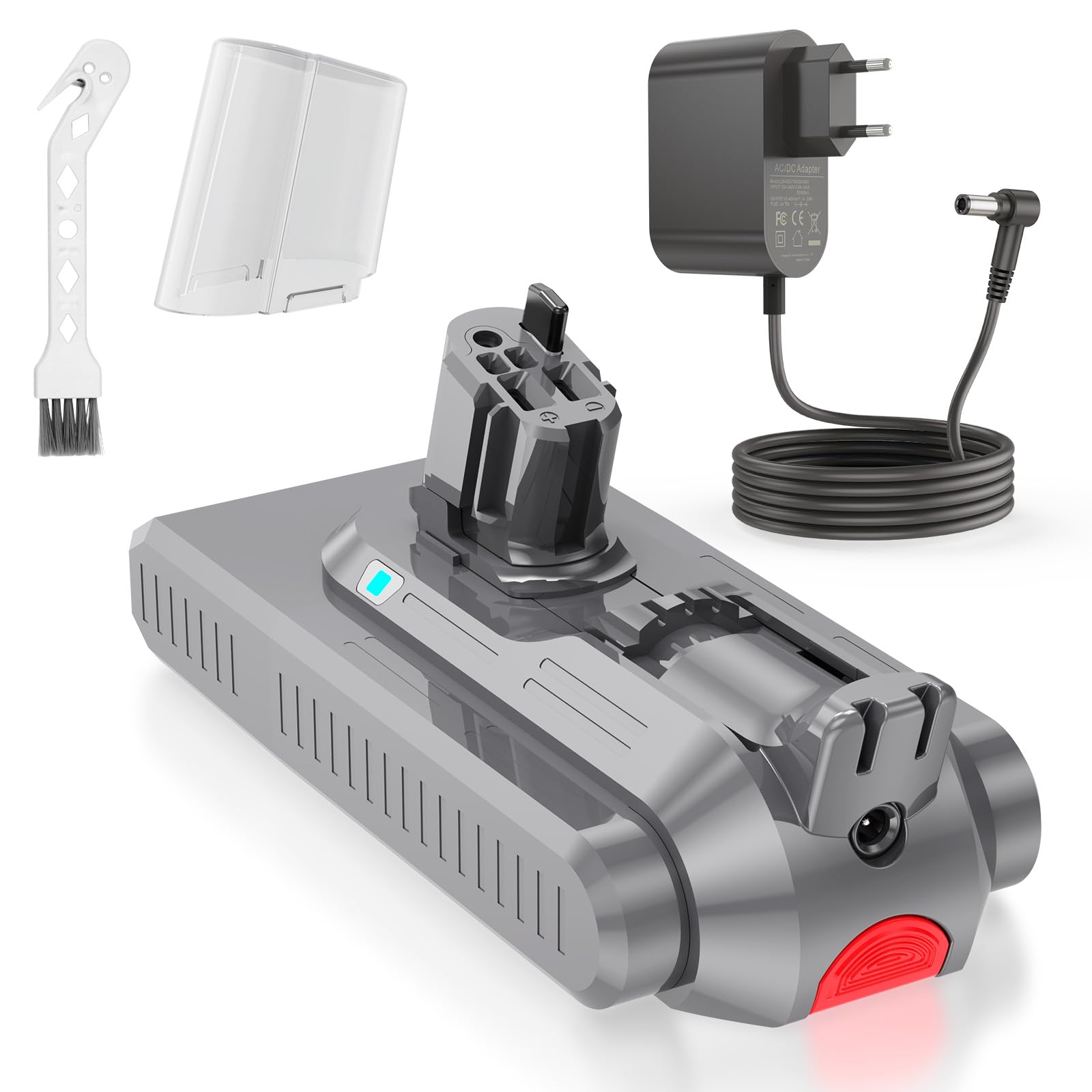 LabTEC Batteria agli ioni di litio per Dyson V11, 25,2 V, 3900 mAh, per Dyson V11 (tipo bottone) V15 SV15 SV16 SV22 con caricatore aspirapolvere (non per modelli a vite) con 1 copertura + 1 spazzola