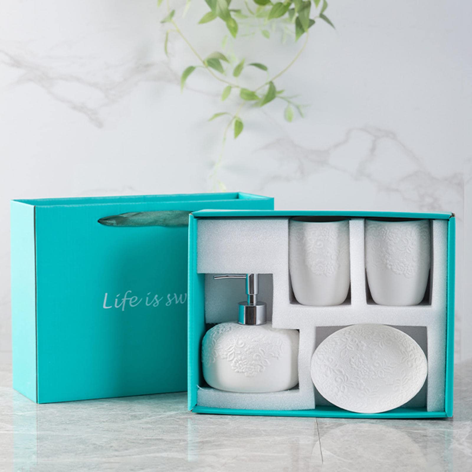 Set di accessori da bagno in ceramica, set di accessori da bagno completo, set di accessori da bagno con dispenser di sapone, 2 bicchieri, portasapone