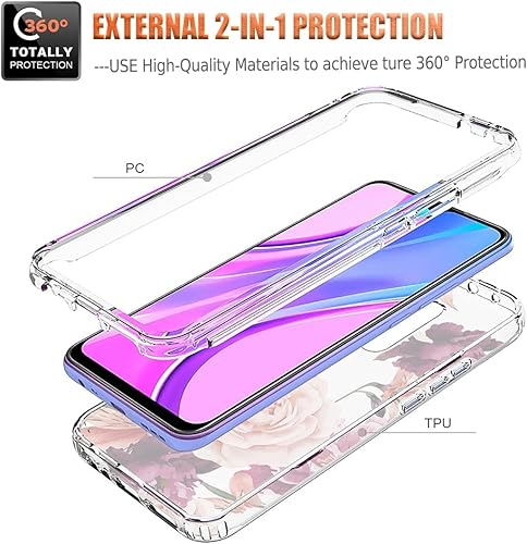 Miniatura 3 de Funda para Redmi 9/Redmi 9 Prime/Poco M2 M2004J19PI con protector de pantalla de vidrio templado, diseño floral a prueba de golpes, carcasa