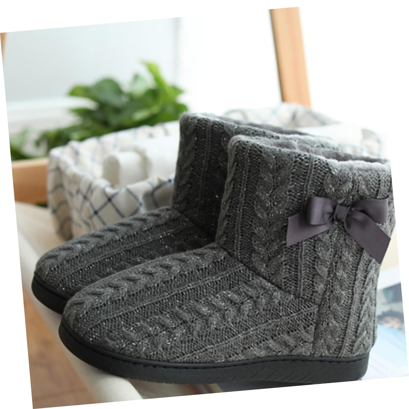 SOIMISS botas de nieve de mujer botas de suéter Zapatillas de casa zapatillas termicas mujer winter boots for women calientes de invierno de piso Empeine: Punto Dark Grey
