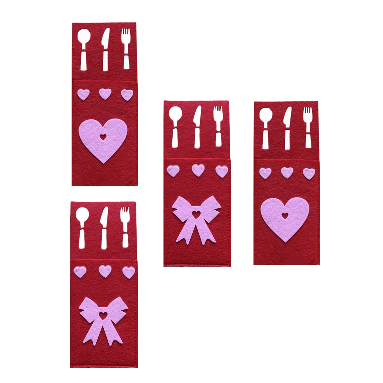 Xinsheinelry Of 4 Valentine ' s Day Utensils Storage Bags Party Flatware Organizers Rectangular Shaped Silverware Pouches Festival Dining Accessories