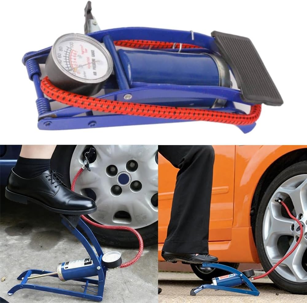 Car Bicycle Bike Single Cylinder Barrel Tyre Inflator Foot Pump w/Pressure Gauge Single Cylinder Barrel Tyre Foot Pump + Pressure Gauge Car Bicycle Bike