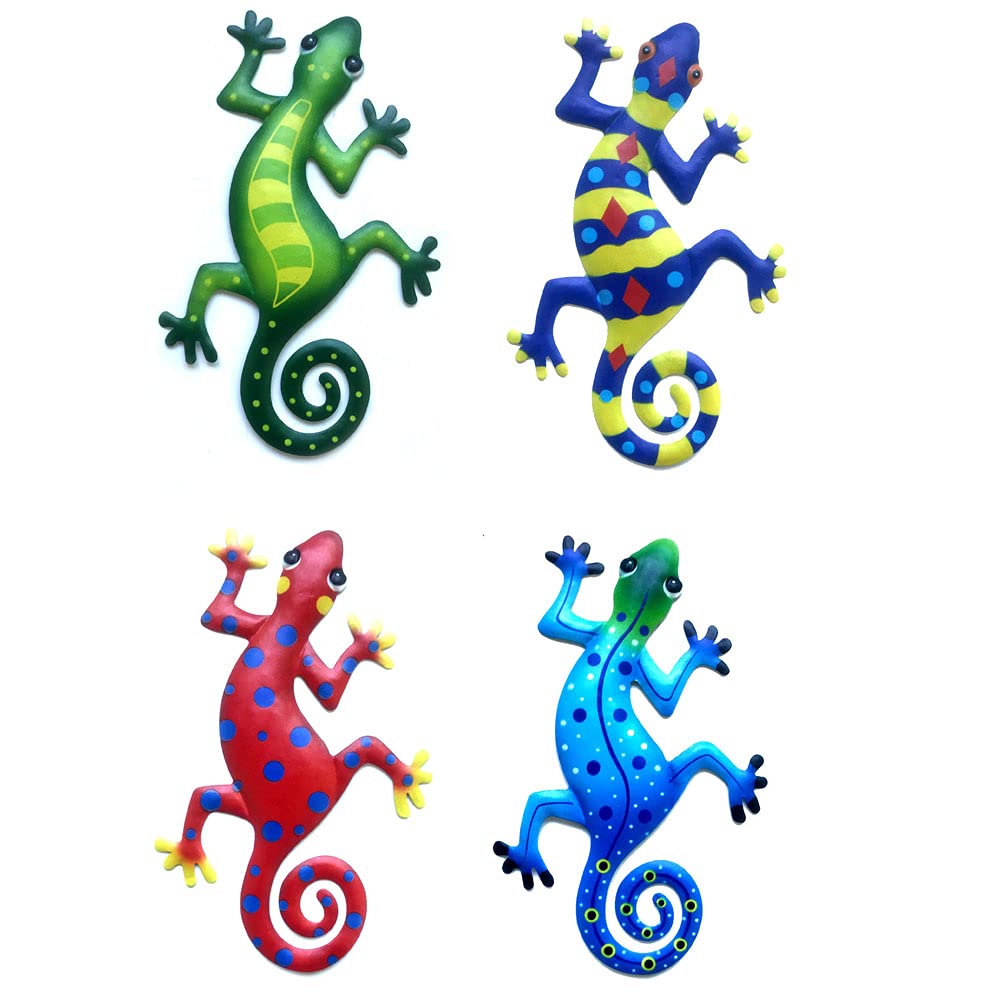 CENPEK4 Pack Metal Gecko Wall Decor Metal Hanging Wall Art Sculpture for Indoor Outdoor Home Bedroom Living Room
