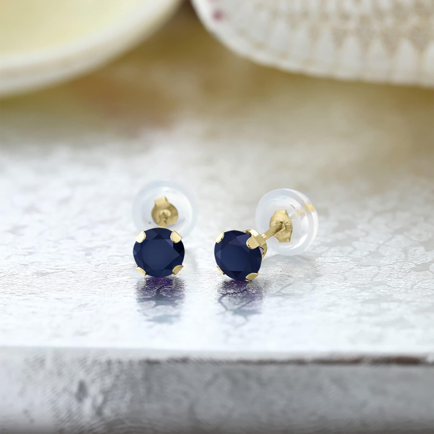 Gem Stone King 14K Yellow Gold Blue Sapphire Stud Earrings For Women Men (0.72 Cttw, Gemstone September Birthstone, Round 4MM) - Image 3