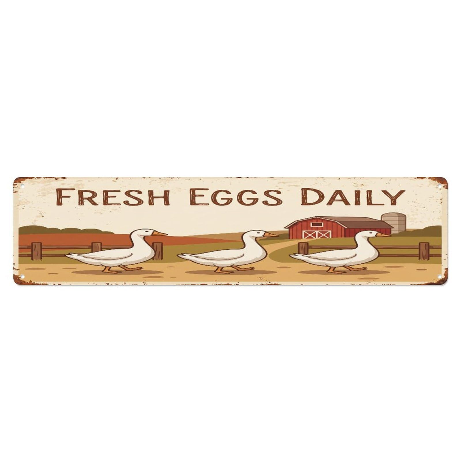Metal Tin Sign Vintage Geese Farm Scene Fresh Eggs Daily